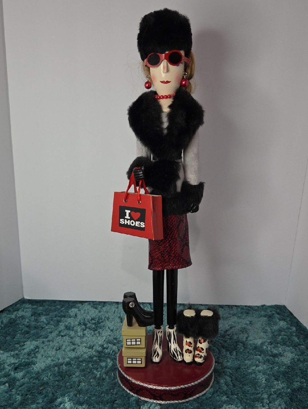 Pier 1 Imports Red & Black Holiday Nutcracker Doll with Black Hat 20" High